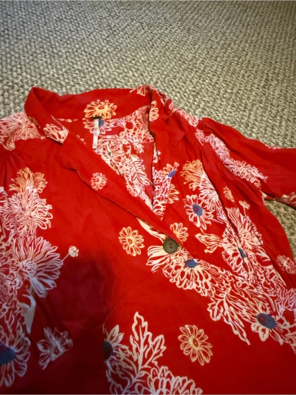 Free People Blue Hawaii Red Floral Print Mini Dress S